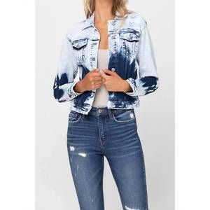 NEW VERVET BY FLYING MONKEY tie dye bleached denim jacket in light blue